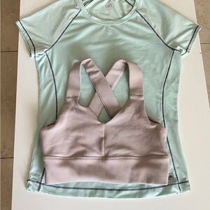 Alo Yoga Mint Green Top and Light Pink Sports Bra Size M